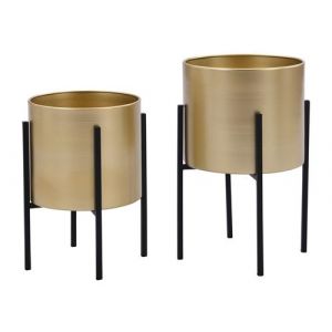 Lot de 2 cac pots sur pied en métal D 25 x H 39 et D 23 x H 35 5 Doré et noir EDMEE