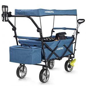 Image de Hoberg Chariot &agrave; bras pliable premium avec toit et protection UV | Chariot &agrave; main avec porte-boisson, sac isotherme