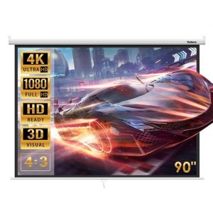 Todeco Cran de Projection 90 Pouces, Manuel Enroulable, Fixation Mur ou Plafond, pour Home Cinéma et Entreprise, 137 x 183 cm, Formats 4:3, hd 4K 3D