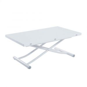 Inside75 Table basse relevable extensible TRENDY blanc brillant