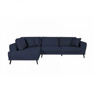 Loungitude IMPERIAL - Canap&eacute; d'angle convertible 2 coffres en tissu et pieds en m&eacute;tal noir - Bleu fonc&eacute; - Angle Gauche