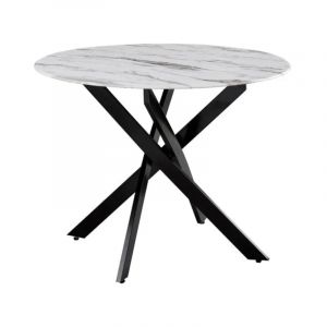 Table a manger ronde JESSICA Black XXL verre effet marbré blanc 120 cm
