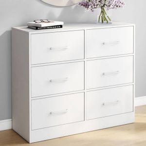 Idmarket Commode 6 tiroirs en tissu UPPAH 80 cm meuble de rangement bois blanc