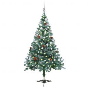 VidaXL Arbre de No&euml;l artificiel givr&eacute; et LED et boules et pommes de pin 150 cm
