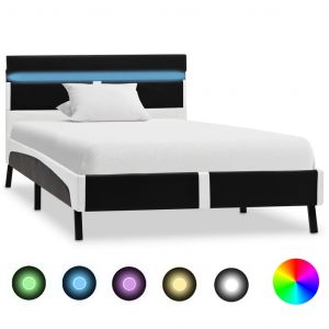 VidaXL Estructura de cama de cuero sintético negro y blanco con luz LED 90 cm Vida XL