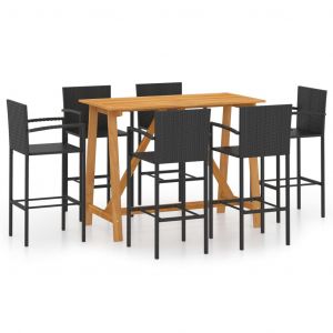 VidaXL Ensemble de bar de jardin 7 pcs Noir