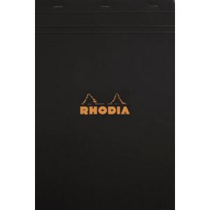Rhodia 186009C - Bloc N&deg;18 noir format 21 x 29,7 cm 160 pages 80 g/m&sup2; agraf&eacute;es, lign&eacute; + marge