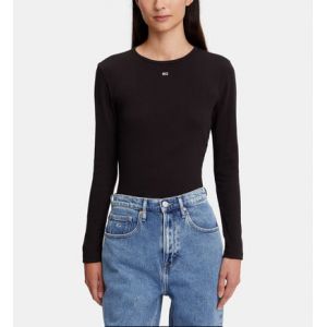 Tommy Jeans T-shirt ajust&eacute; coton c&ocirc;tel&eacute; manches longues Noir - Couleur Noir - Taille M