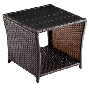 Image de Table d'appoint marron 45x45x40cm en polyrotin et WPC