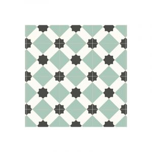 Décoweb Sol Vinyle First - Effet carreaux de ciment géométrique - Vert d'eau - Rouleau de 4m x 2m