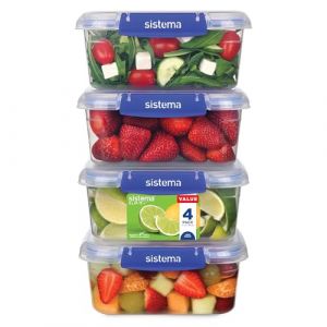 Sistema KLIP IT PLUS R&eacute;cipients de conservation alimentaire | 1 litre | Bo&icirc;tes alimentaires &eacute;tanches, empilables et herm&eacute;tiques | lunch box enfant | 4 pi&egrave;ces