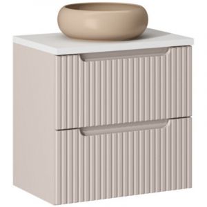 Ensemble Meuble Salle de Bain 2 tiroirs + Vasque Sable + Plateau Blanc L 60 x P 40 x H 59,5 cm - Astral - Beige cr&egrave;me - Livraison gratuite