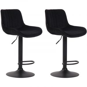 Image de CLP Lot de 2 Tabourets de bar Lentini en Velours Pi&egrave;tement en M&eacute;tal Hauteur r&eacute;glable Pivotant, Noir -Noir