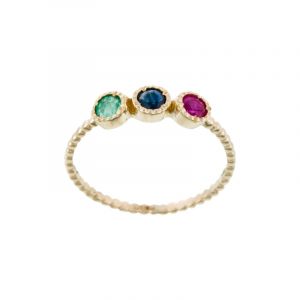 By Colette - Bague Trio précieux Rubis, Saphir, Emeraude 0.11 ct or jaune