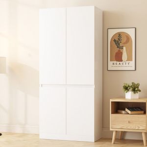 Armoire 70x40x170 cm - 4 portes - Avec compartiments de rangement - Blanc