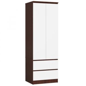Armoire AKORD S60 Wengé 60 cm 2 portes 2 tiroirs façade Blanche 1 étagère 60x51x180 cm