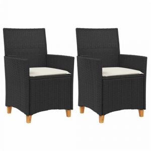 2 Chaises de jardin vidaXL avec coussins noir résine tressée et bois