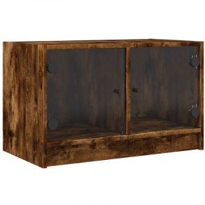 VidaXL Meuble TV avec portes en verre ch&ecirc;ne fum&eacute; 68x37x42 cm