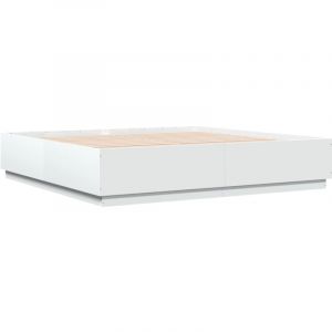VidaXL Cadre de Lit, Lit Double avec Sommier &agrave; Lattes, Lit Adulte, Meuble de Chambre &agrave; Coucher, Moderne, Blanc 200x200 cm Bois d'Ing&eacute;nierie
