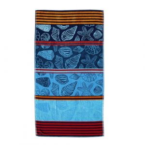 Alpes Blanc Serviette de Plage Coquillages Bleue & Rouge 90x170 cm 100% Coton