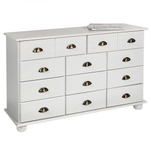 Idimex Commode COLMAR chiffonnier apothicaire rangement avec 11 tiroirs en pin massif lasuré blanc