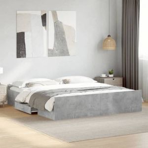 VidaXL Cadre De Lit À Tiroirs Gris Béton 180x200 Cm Bois D'ingénierie