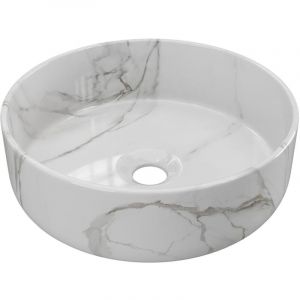 Vasque à poser ronde blanche effet marbre en céramique - 36 cm - VIAMARBA
