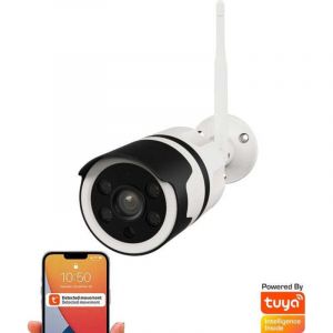 Denver Electronics Caméra de sécurité pour l'extérieur - Caméra avec vision nocturne - Tuya App - WiFi - Full HD - 1080P - Détection de mouvement - IOC233 - Blanc