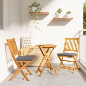 VidaXL Chaises de jardin pliantes avec coussin gris 2pcs en bois d'acacia massif 42000954