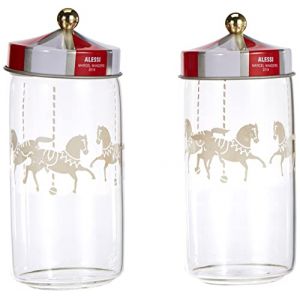 Alessi Bocal hermétique Circus / Set de 2 - 14 cl - Pour épices blanc/rouge en verre