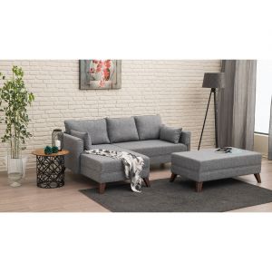 Cotecosy Canap&eacute; d'angle gauche convertible avec pouf Hermoso Tissu Gris - Gris