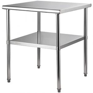 VEVOR Table de Travail INOX 76 x 76 x 91 cm Table de Préparation INOX 2 Niveaux Charge 362 kg Table de Cuisine INOX Étagères Réglables en Hauteur Rangement Aliments Restaurant Bar Garage Extérieur