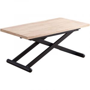 Pegane Table basse relevable extensible en bois et mtal coloris chêne nordique noir - longueur 110-114 x profondeur 57-110 x hauteur 49-76 cm -