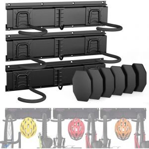 Vounot Support Vélos Mural en Métal pour 6 Vélos + 3 Casques Porte de Rangement avec 6 Coussinets Silicone Anti Taches Crochet Fixation Robuste pour Garage Cave Noir