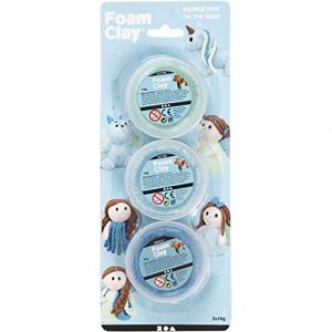 Creotime Foam Clay Lot de 3 boîtes de 14 g bleu, bleu clair, vert, métallisé et paillettes.