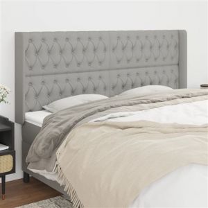 VidaXL Tête de Lit avec Oreilles Meuble de Chambre à Coucher Accessoire de Lit Double Tête de Cadre de Lit Gris Clair 203x16x118/128 cm Tissu
