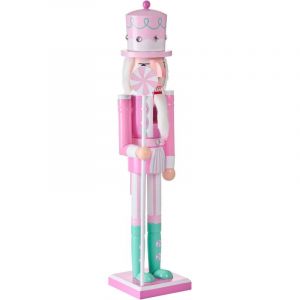 Beliani Figurine en Forme de Casse-Noisette en Bois de Pin Accessoire D&eacute;coration de No&euml;l Fait Main Rose Dalalven