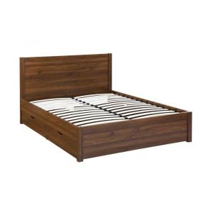 Lit avec sommier &agrave; lattes et t&ecirc;te de lit 160 x 200cm + 4 tiroirs d&eacute;cor bois noyer - Nepal