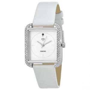 Montre Marwa blanche ornée d'un véritable diamant noir et de 72 Cristaux scintillants