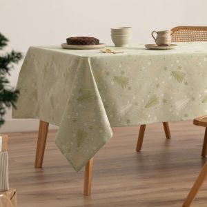 Nappe de No&euml;l en coton jacquard vert et or 140x200 cm