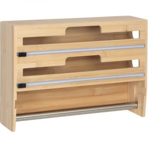 Relaxdays D&eacute;rouleur Mural 3 en 1 pour Rouleau de Cuisine, Papier Aluminium, Film Alimentaire, Bambou, H x L x P : 25 x 37 x 10 cm, Naturel