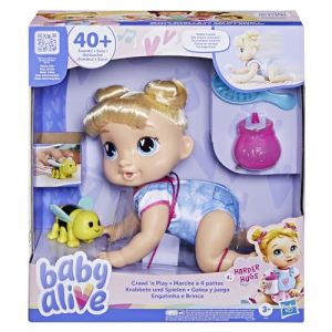 Baby Alive Harper Hugs – Poupée Interactive de 27 cm Qui Marche à 4 Pattes – Plus de 40 Sons Adorables – Tasse d’Apprentissage, Jouet Abeille & Fonction Danse