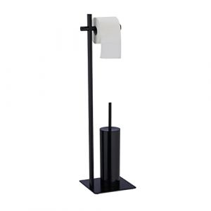 Image de Relaxdays Serviteur WC non fixe, porte-rouleau, porte-brosse, acier, H x L x P : env. 78 x 20 x 20 cm, noir