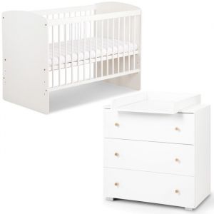 Monmobilierdesign Karolina ii Ensemble lit bébé 120x60 et commode à langer 3 tiroirs Blanc