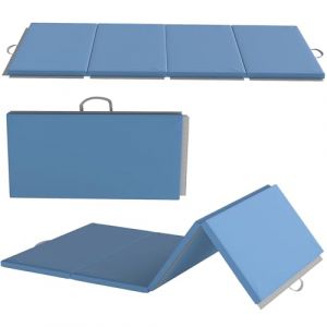 Homcom Tapis de gymnastique - pliable en 4 - portable avec poignées - revêtement synthétique - 240 x 120 x 5 cm - bleu clair