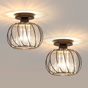 Plafonnier Moderne en Cristal LED Lustre Luminaires, Lampe de Plafond E27 pour Cuisine Couloir Salles à Manger Salons Bar (Noir) - 2 pack