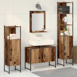 VidaXL Ensemble de mobilier de salle de bain avec porte 4 pcs Marron