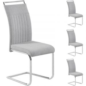 Idimex Lot de 4 chaises de salle à manger ou cuisine ERICA avec assise rembourrée poignée et Piétement chromé, revêtement tissu gris clair