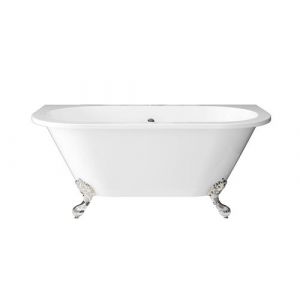 Baignoire semi îlot retro avec pieds 154 L 150 x 74 x 61 cm Blanc Acrylique SPARUS