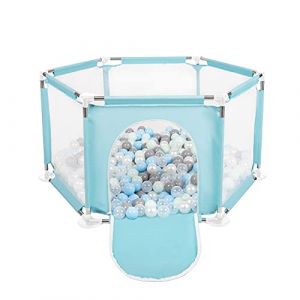 Parc B&eacute;b&eacute; Hexagonal Pliable Avec 400 Balles Plastiques, Mentha:Perle/Gris/Transparent/Babyblue/Mentha - Mentha:perle/gris/transparent/babyblue/mentha